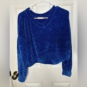 Women’s SO Royal Blue Knit Pull Over Crop Long Sleeve Sweater Size Large
